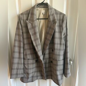 a new day Plaid Double-Breasted Blazer in Brown and Cream